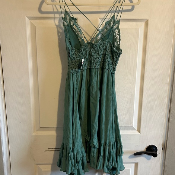 Free People Adella Slip Sage Blue Lace ruffle Teal Lace Mini Dress - Picture 8 of 10